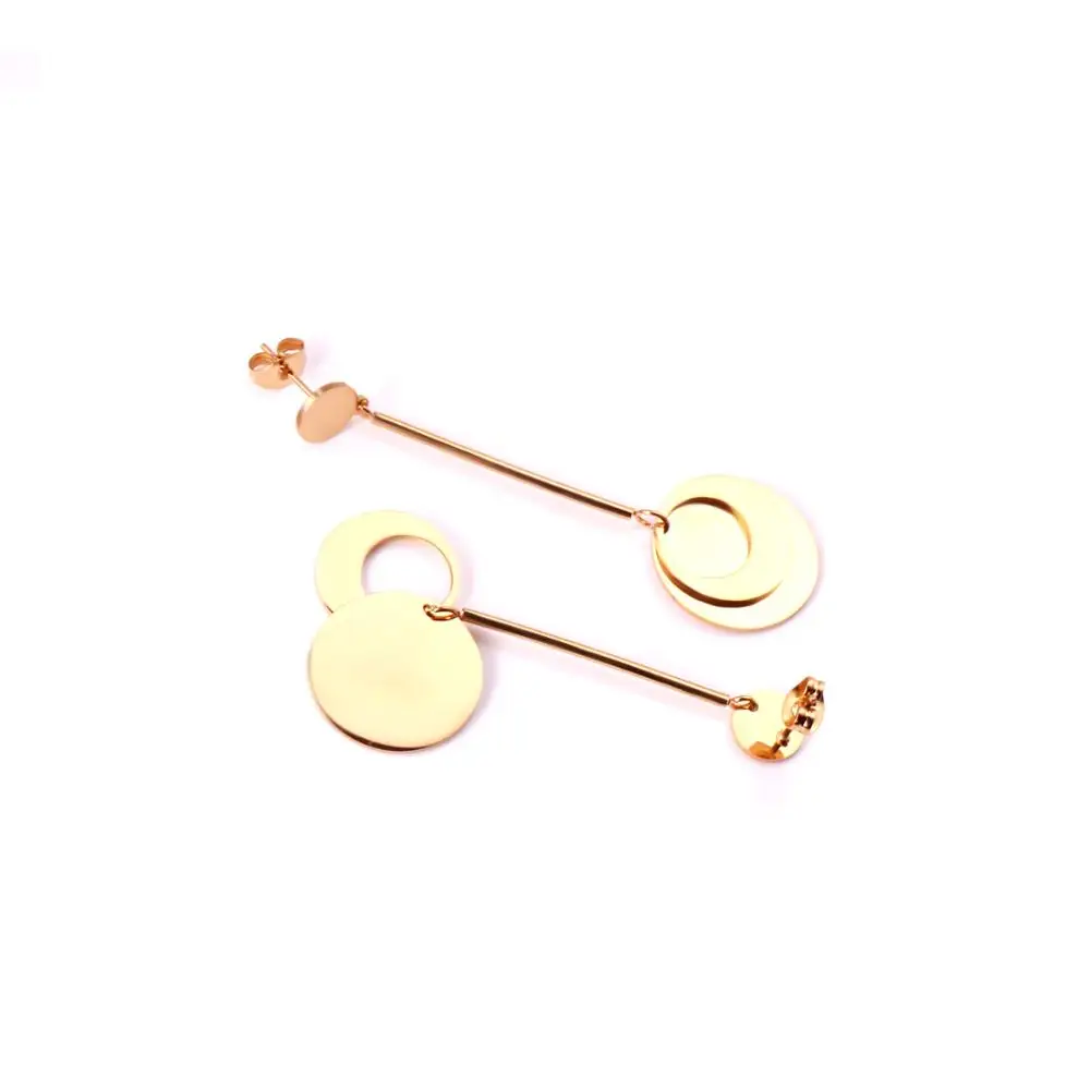 LUXUSTEEL Round Shape Drop Earrings Stainless Steel Gold Color Dangle Jewelry Women Fashion Accessories Wholesale Party