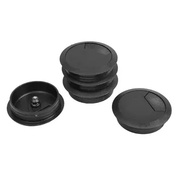 5 Pcs Black 70mm Dia Round Plastic Cable Hole Covers for Computer Desk