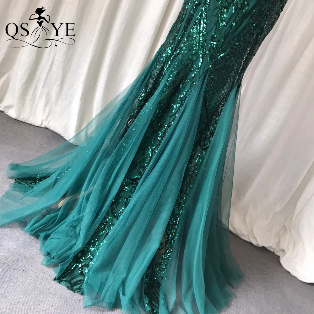 Une épaule émeraude robes de soirée vert paillettes longue sirène robe de bal paillettes robe de soirée élégante motif dentelle robe formelle