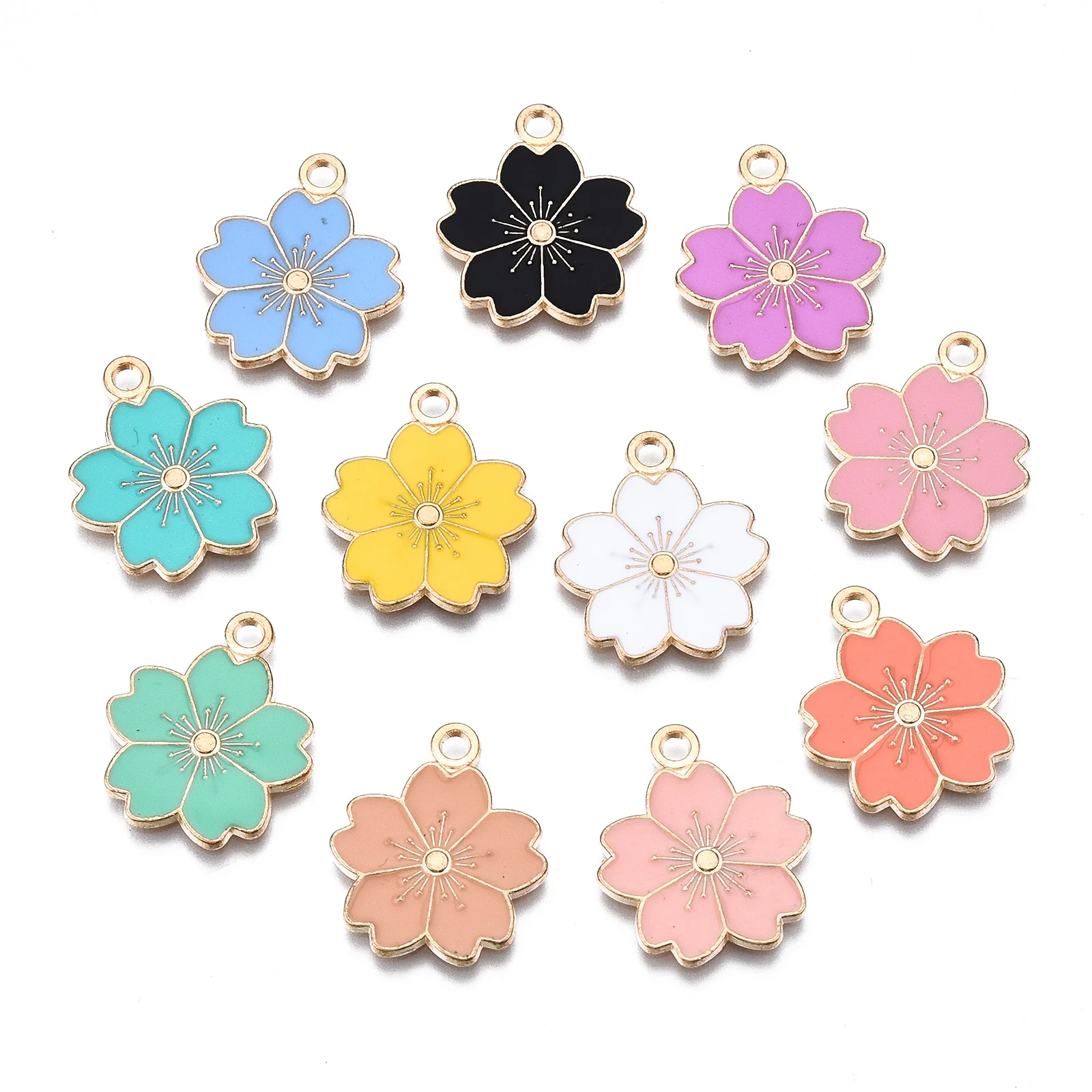 100Pcs Enamel Sakura Flower Charms Alloy Drop Oil Pendants for Jewelry Making Earrings Necklace Bracelet Chains DIY Accessories