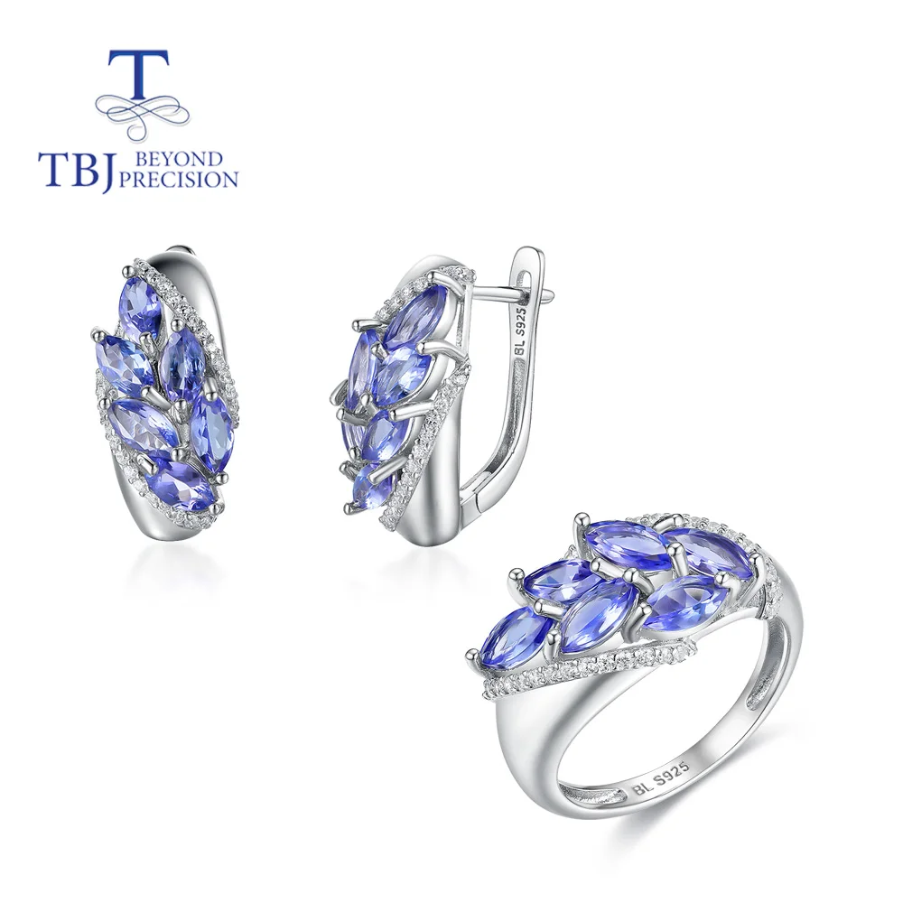 

TBJ , NEW Natural Blue 5.5ct tanzanite jewelry set real tanzania Gemstone classic design 925 sterling silver earring ring