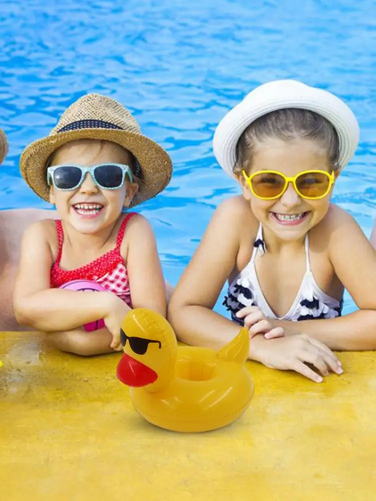 Zomer Zwembad Eendje Drinken Bekerhouder Iatable Drijvende Drank Coaster Zonnebril Mini Gele Eend Coaster Voor Zwembad