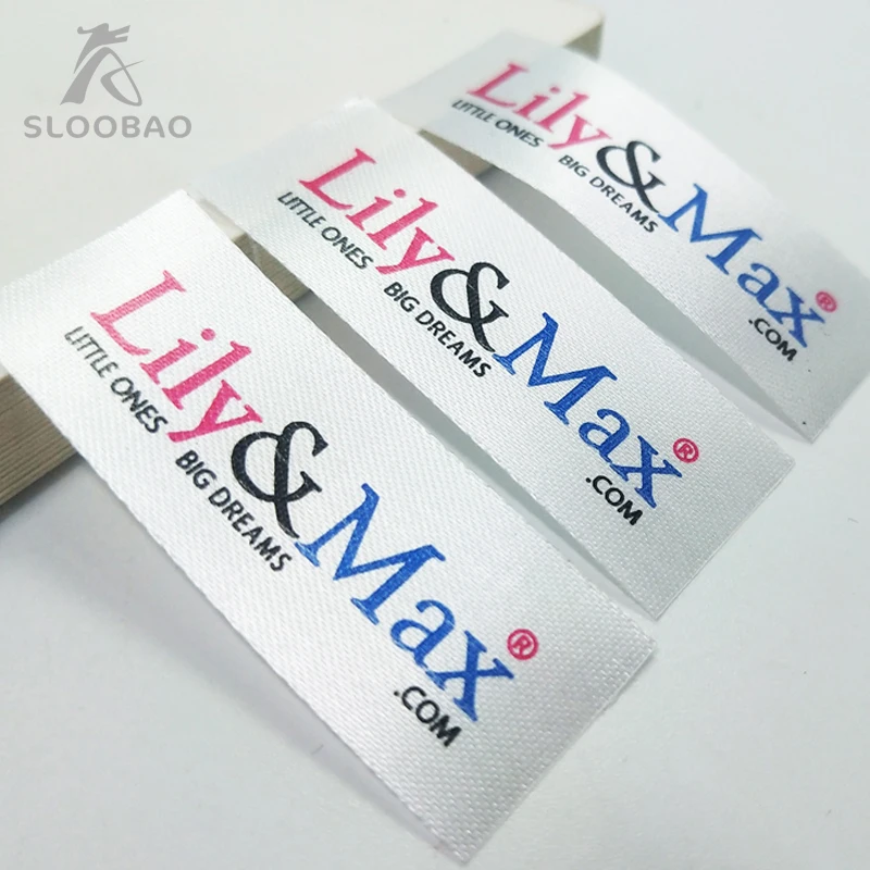 Width 2cm Free Shipping Customized/Custom Logo Brand Name Design Wash Care Labels  Silk Material Washable Printed Main Labels