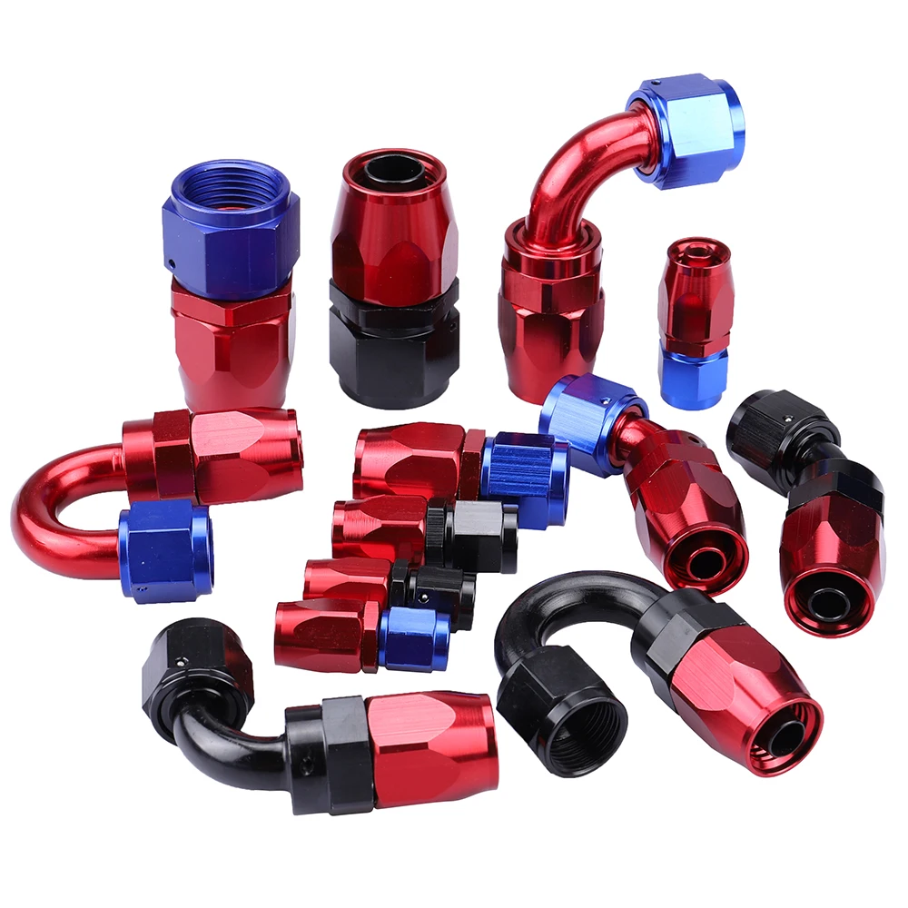 Aluminium AN Fittings Adapter Oil Fuel Reusable Fitting Hose End 0/45/90/180 Degree AN4/6/8/10/12 Fuel/Swivel Hose