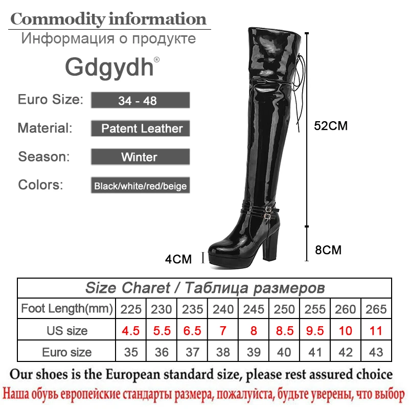 Gdgydh Sexy Nightclub High Boots Women Patent Leather Over The Knee Boots High Heels Platform Side Zipper Comfort Footwar Winter