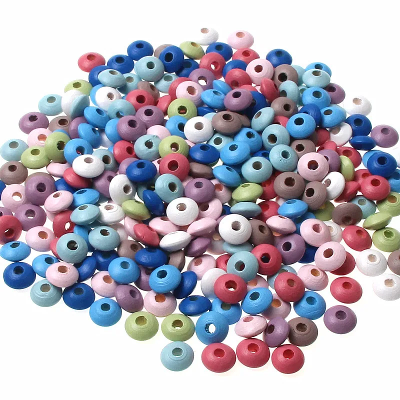 100pcs/lot 12*6mm Mixed Wooden Lentils Beads Natural Wood Round Flat Loose Spacer Beads For Jewelry Making DIY Accessories