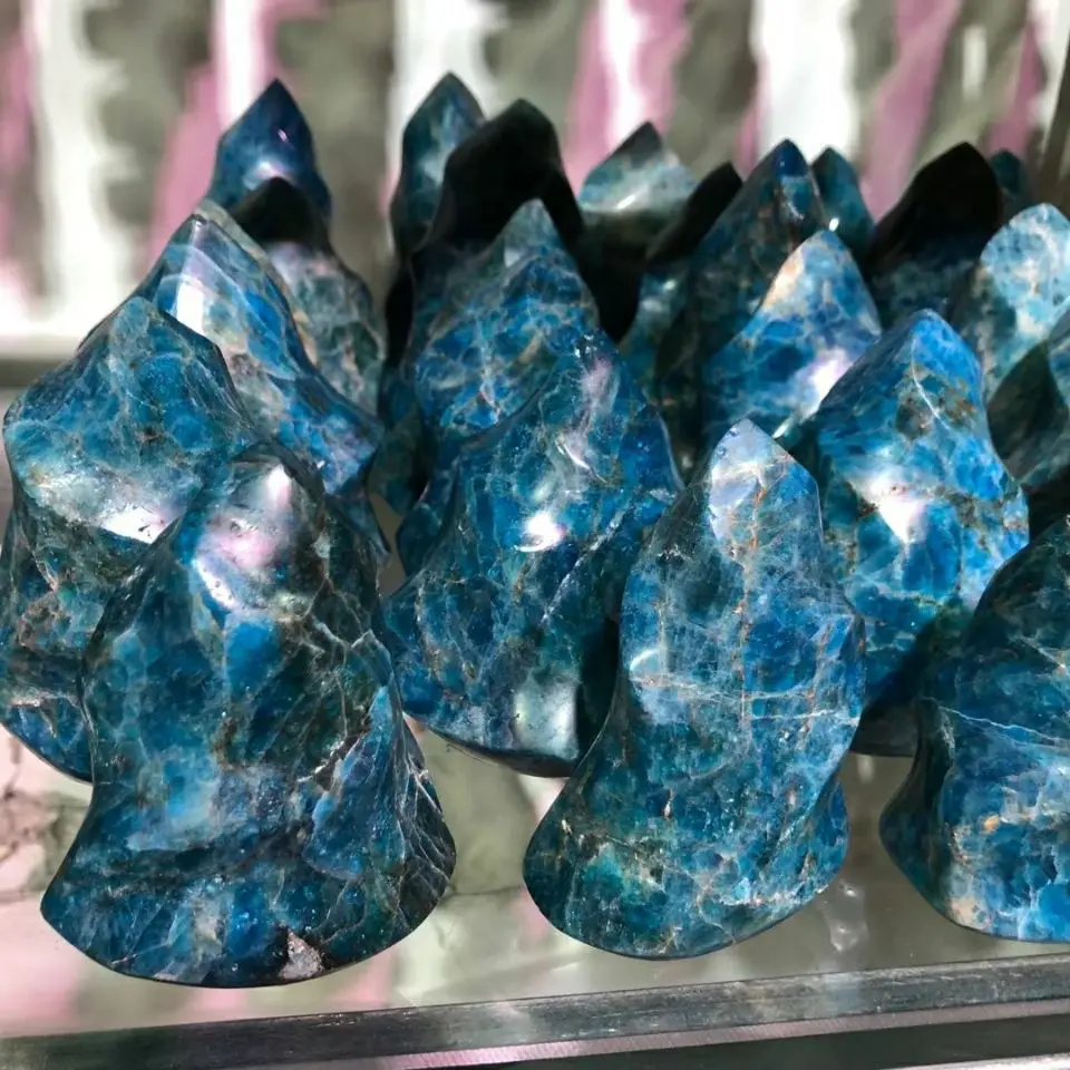 1pcs  Natural blue apatite crystal rod stone crystal single point healing torch decoration