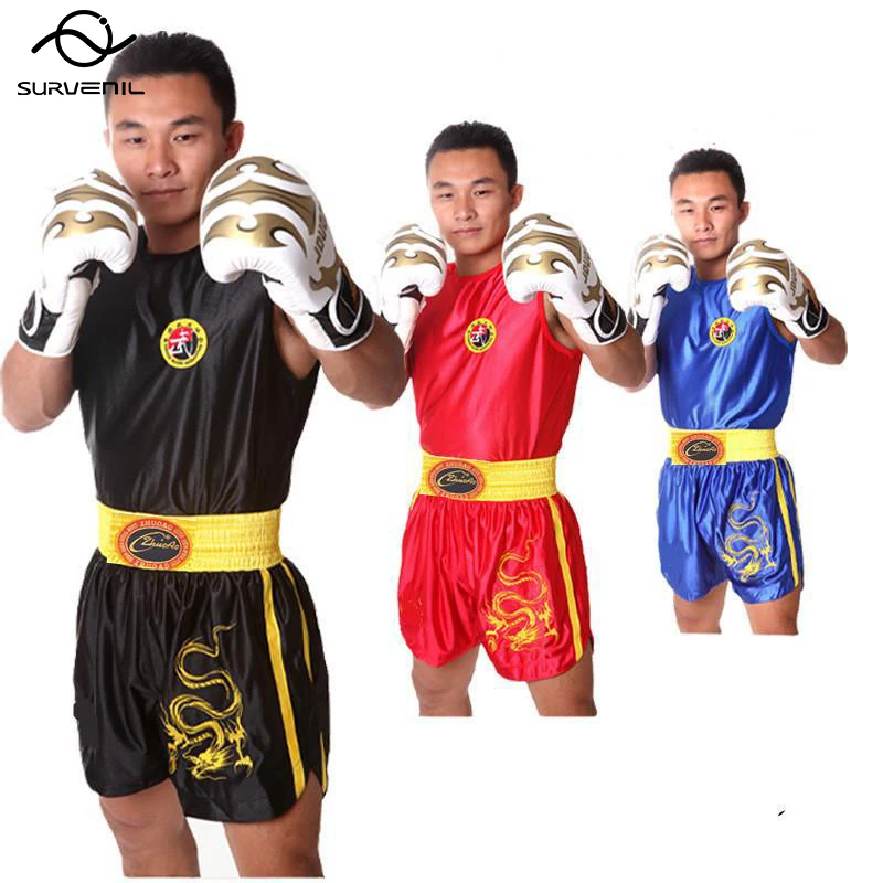 Pantalones cortos de Muay Thai, camiseta MMA, ropa de Kungfu Wushu, artes marciales, Sanda, Rashguard, pantalones de boxeo, disfraz de actuación