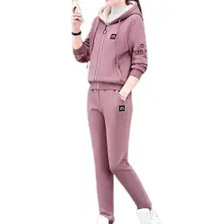 2 Stks/set Truien Broek Pak Hooded Pluche Warme Trekkoord Sport Jas Pak Trainingspak Vrouwen Running Set Jogger
