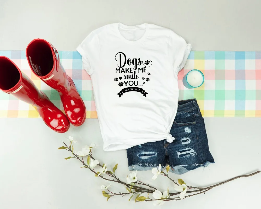 

Pastel Aesthetic Quote T Shirt Cute Tee Tops Dogs Make Me Smile You Not So Much Dog Person Owner Mom Paw Graphic