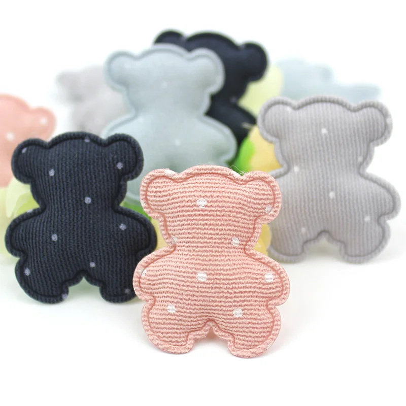 40Pcs 3*3.5cm Dot fabric Bear Padded Appliques for Baby\'s Hair Clip crafts Headwear Decoration jewelry Accessories wholesale