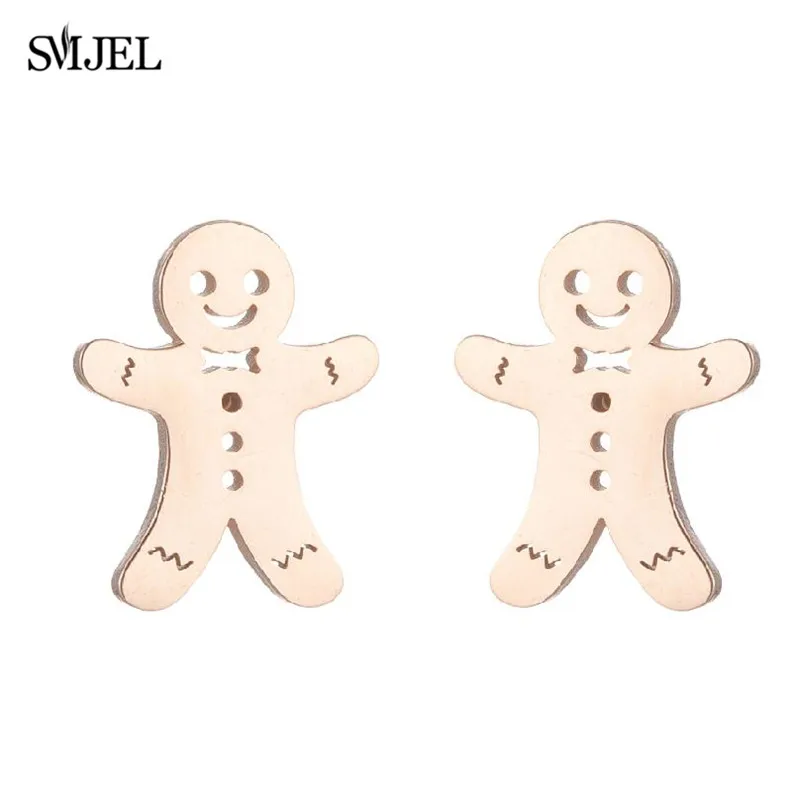 New Gingerbread Man Earrings for Women Fashion Stainless Steel Cookies Earings Jewelry Funny Christmas Gifts Accessories