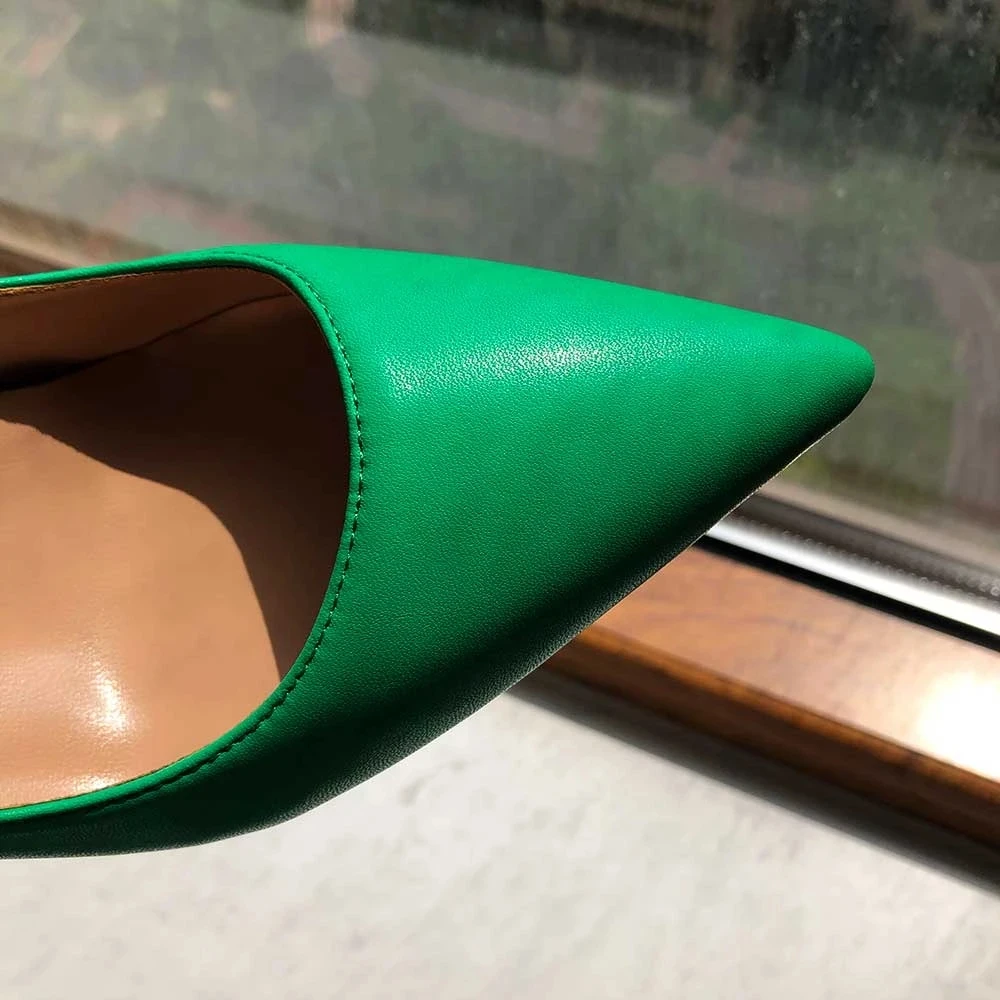 Tikicup Solid Green Women Pointy Toe High Heels 8/10/12cm Fashion Slip On Stilettos Ladies Formal Dress Shoes Customize Pumps