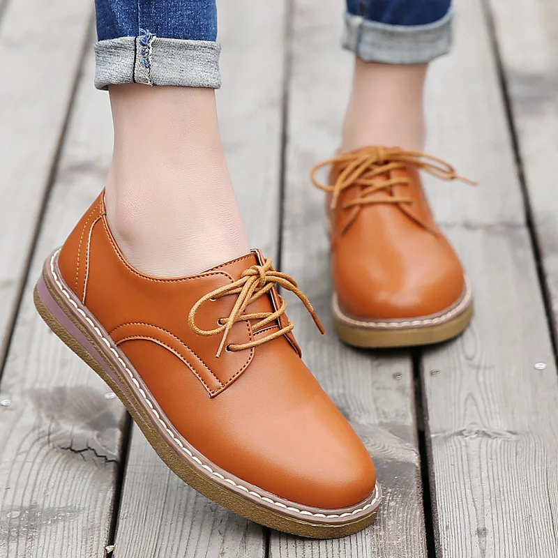 Women Flats New British Style Oxford Shoes Women Casual Lace Up Genuine Leather Flats Shoes Female Sneakers Ladies Shoes