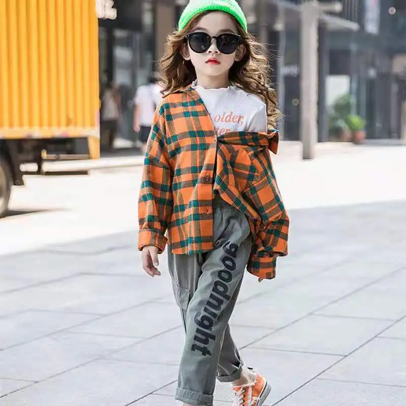 Girls Plaid Shirt 2024 Spring Girls Clothes Teenage School Girl Shirts for Girls Blouse Children Plaid Blouse 4-14T Kids Clothes