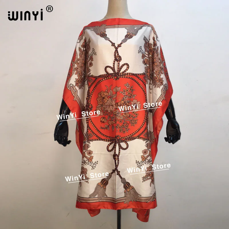 WINYI wydrukowano dla kobiet 2021 Fashion Design luźna sukienka Batwing Maxi długa Femme Vestidos lato jesień Party elegancka sukienka