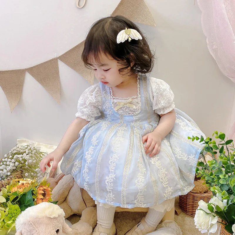 

2021 Summer Girls Dress Princess Lace Kids Dresses Girl Korean Style Sleevesless Children's Cotton Dress Fashion Baby Clothes