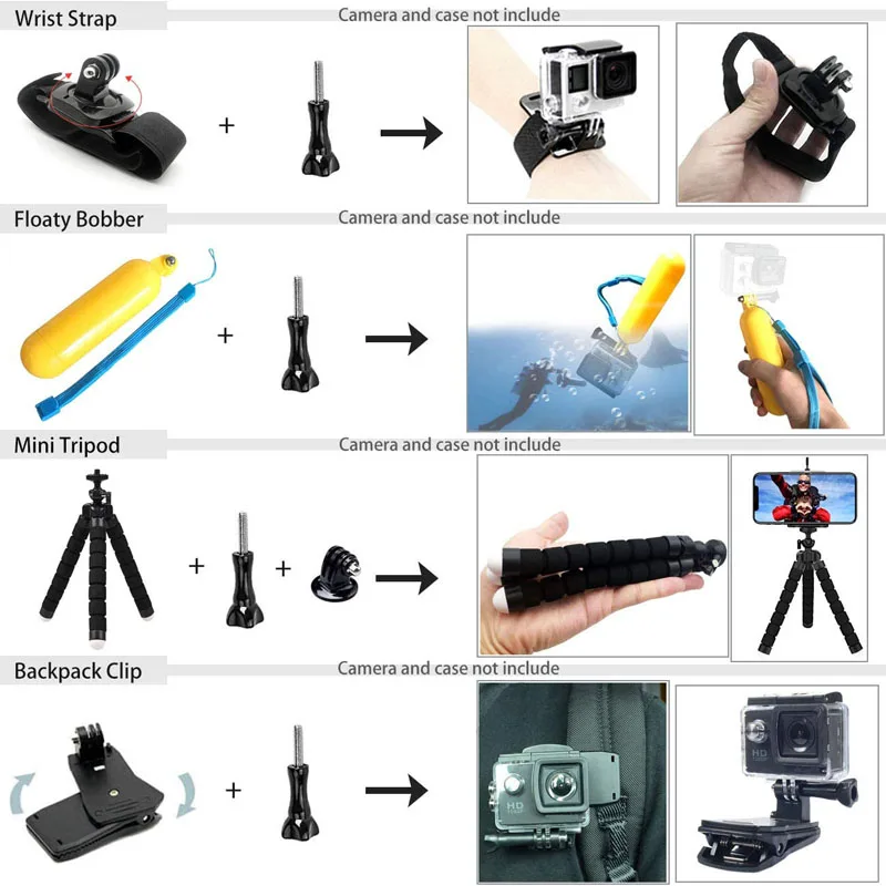 مجموعة ملحقات كاميرا الحركة لـ GoPro Hero 13 12 11 10 9 8 7 6 5 4 Session 3 Black Max Insta360 Yi 4K DJI AKASO Campark SJCAM