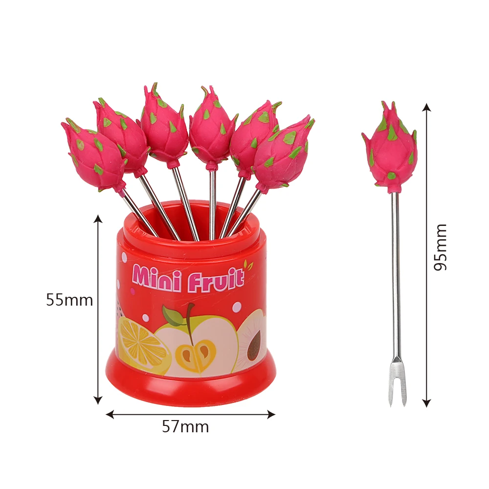 Fruit Pattern Fruit Fork 6Pcs/Set Creative Stainless Steel Kitchen Accessories Tableware Snack Cake Dessert Food Fork