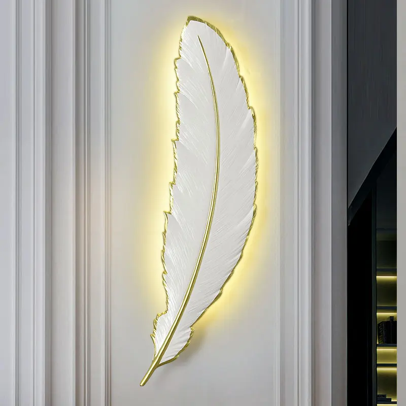 

Modern white wall lamp Nordic feather lamp for Bedroom Home Decor Living Room Led Stair LED Bathroom Decor creative wall lamp