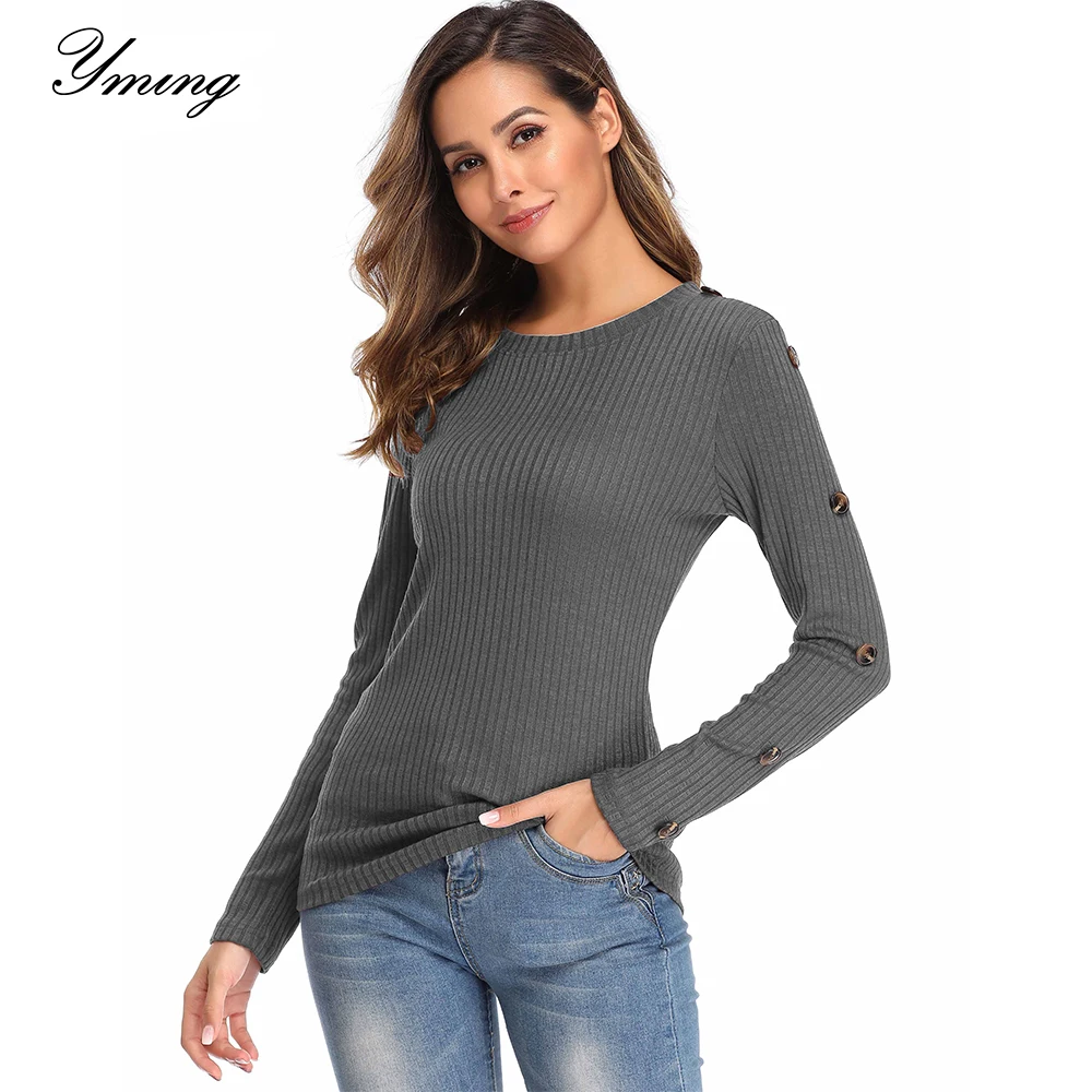 

YMING Spring Autumn Sweater Women Casual Slim O-neck long Sleeve Solid Color Slim Tops Sexy Pullover Knitted Sweaters