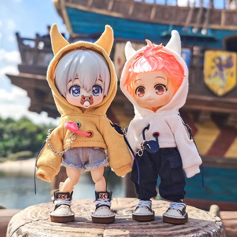BJD clothes fashion little devil sweater hoodie or casual overalls pants for ob11 molly, GSC, obitsu 11, 1/12 bjd doll clothing