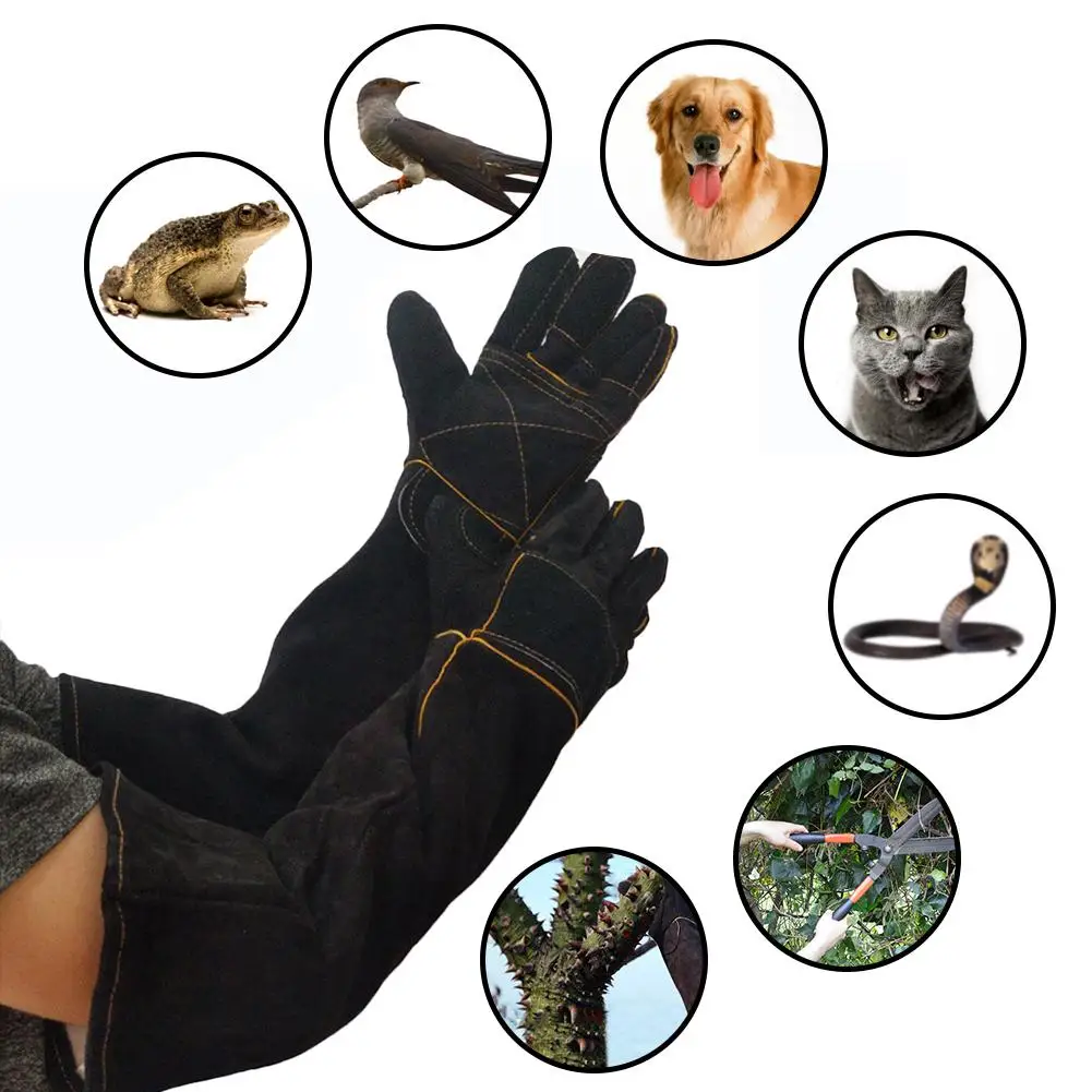 Pet Anti-bite Safety Bite Gloves For Catch Dog Cat Reptile Animal Ultra Long Leather Green Pets Grasping Biting Protective Glove