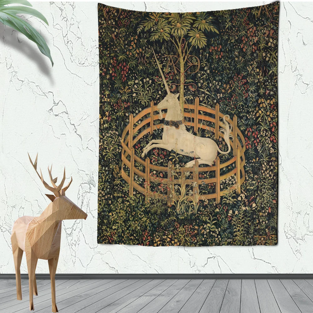 The Unicorn In Captivity Wall Tapestry Cover Beach Towel Picnic Yoga Mat Home Decoration Animal Covering