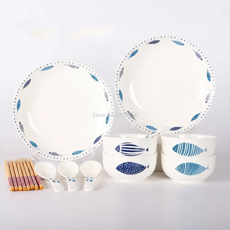 

High-quality Ceramic Tableware Set, Japanese and Korean Rice Bowl, Soup Plate, Spoon Combination Household Ceramic Tableware