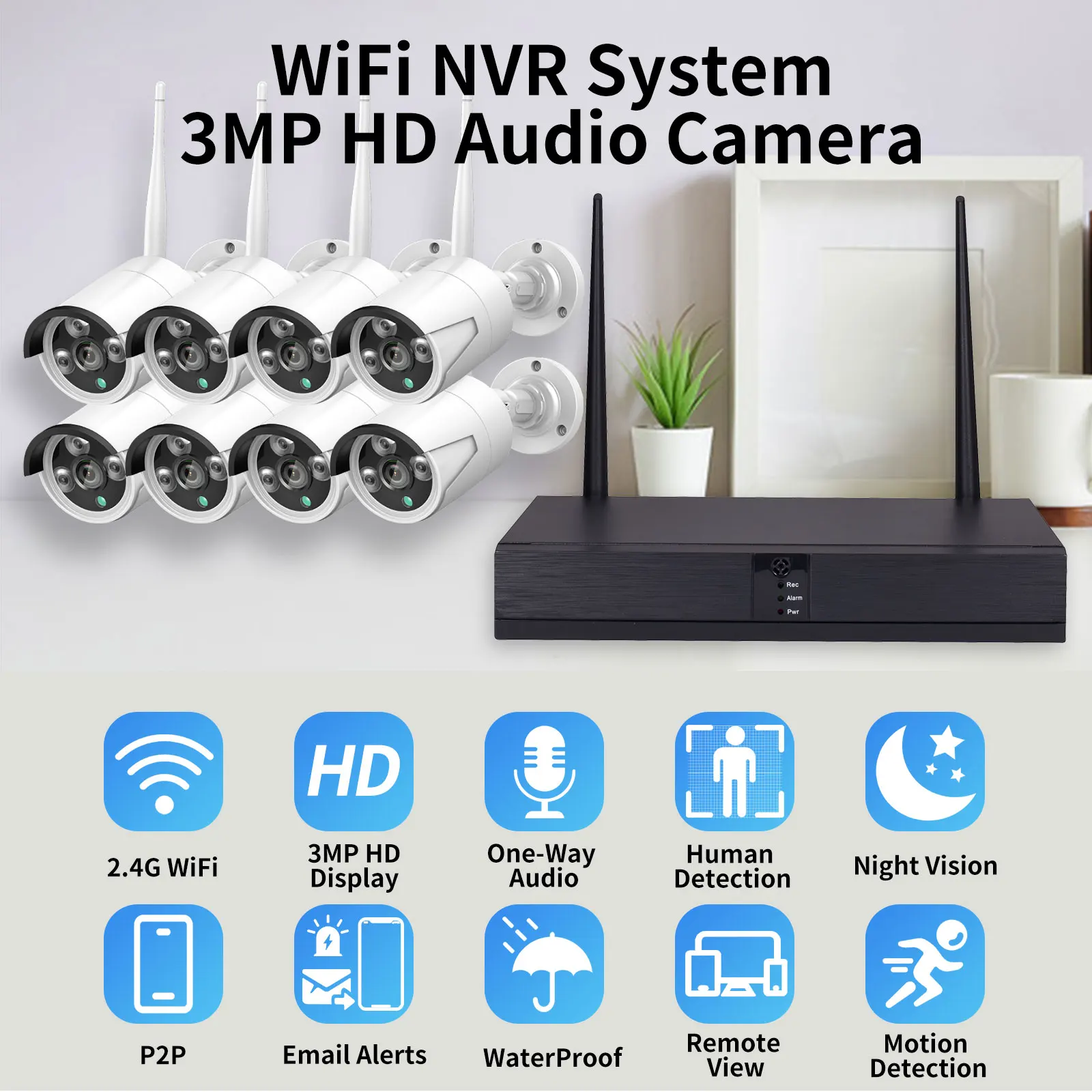 Imagem -02 - Azishn-wireless Video Security Câmera System Kit Nvr Vigilância Cctv Detecção de Rosto Áudio ao ar Livre Wifi ip H.265 8ch 3mp