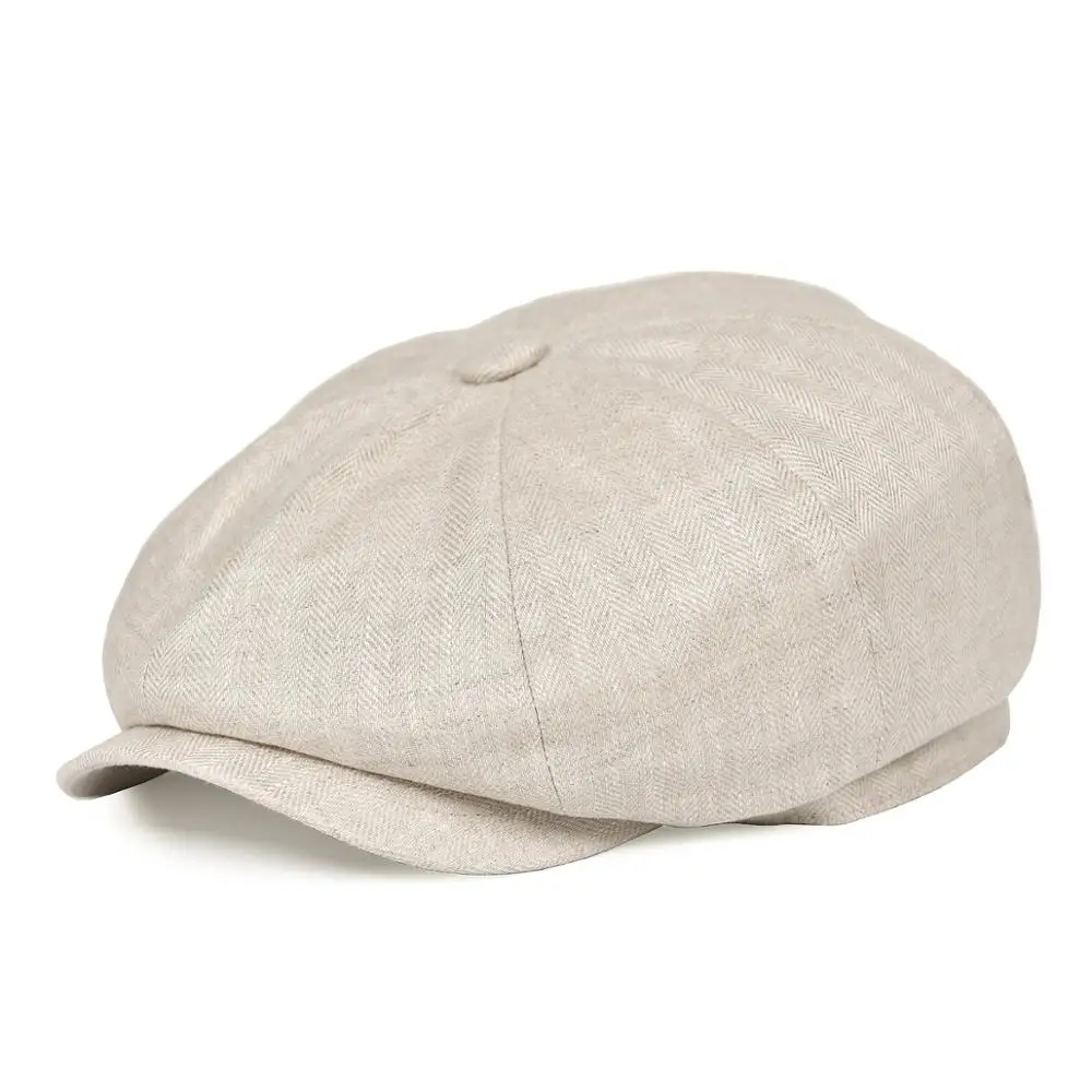 BOTVELA Summer Linen Newsboy Cap Men Women Herringbone Bakerboy Caps Lightweight Breathable Flat Hat Apple Beret for Male