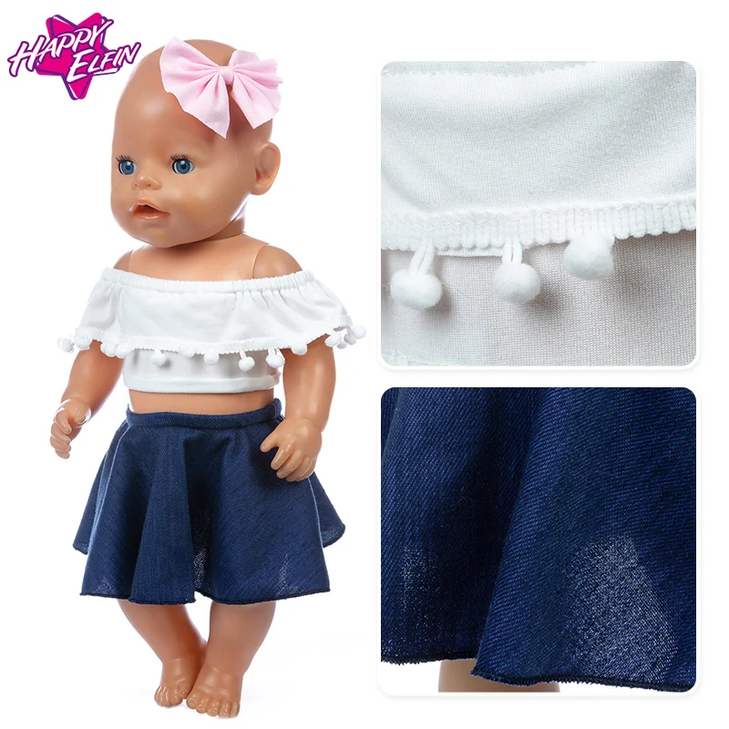 Spring 2020 new denim skirt set Fit For 43cm  Baby Re-born Doll 17 Inch Doll Clothes