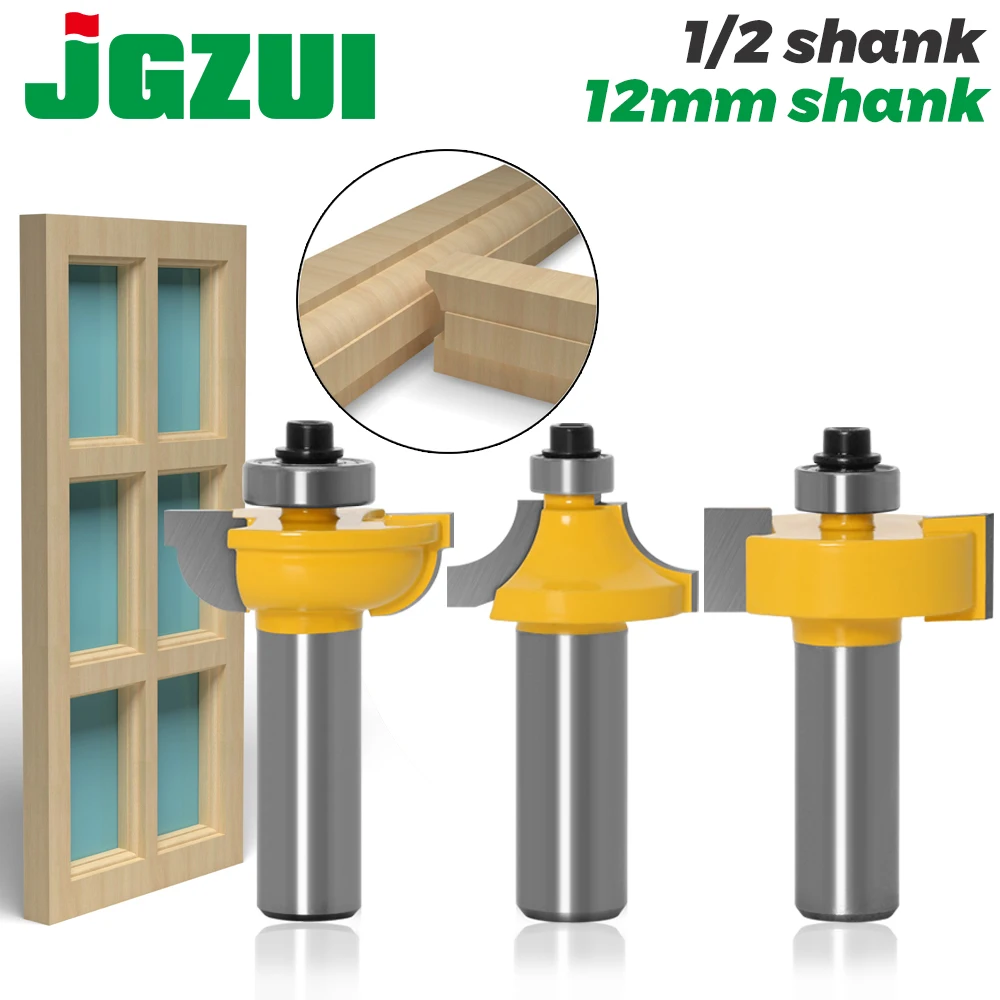 3pcs/set Glass door plank wood working tools curboard cutter router bits 1/2 shank 12mm shank 8mm Shank T type ballnose