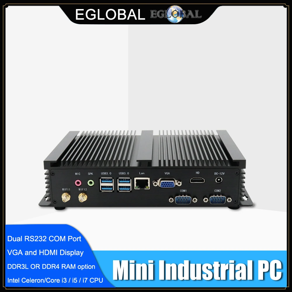 Fanless Industrial X86 Mini PC i7-8565U i5-8250U 7*24 Working 2*RS232 HDMI VGA 1*Lan 7*USB WiFi Aluminum Rugged Itx Computer