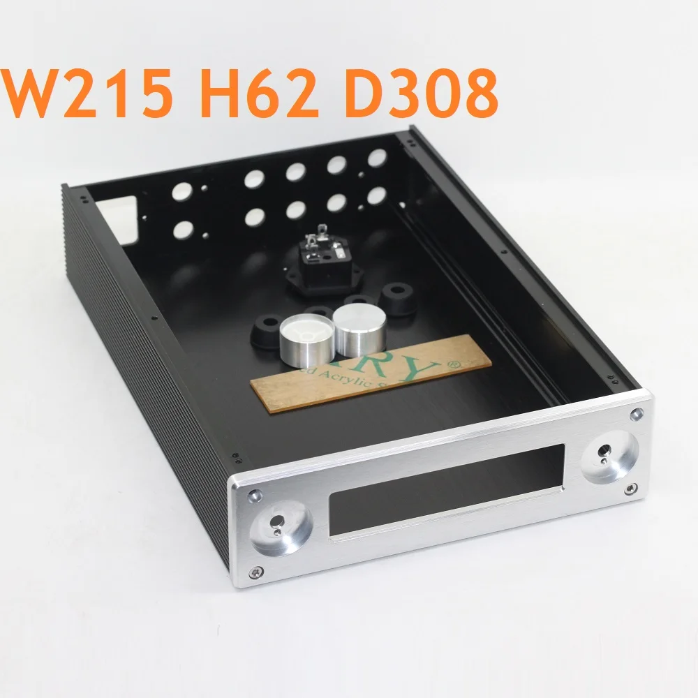 

W215 H62 D308 Preamp Amplifier Housing Amp DAC Case Anodized Aluminum Power Box Chassis Remote Control DIY Hi End Enclosure PSU