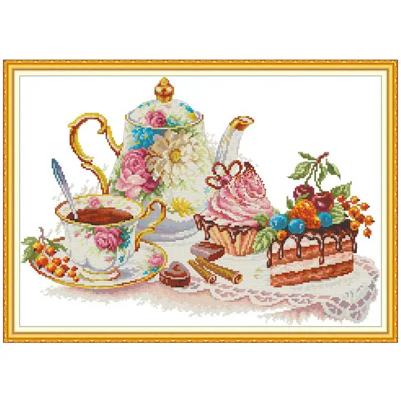 Afternoon Tea Dessert Coffee Patterns Counted Cross Stitch Set 11CT 14CT 16CT Stamped DMC Cross-stitch Kit Embroidery Needlework