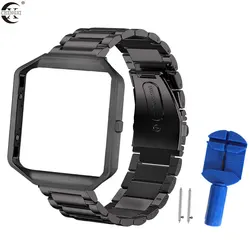 2 in1 Solid Stainless Steel Strap + Case Cover Frame Watchbands For Fitbit Blaze Smart Watch Band Strap Replacement Watchband