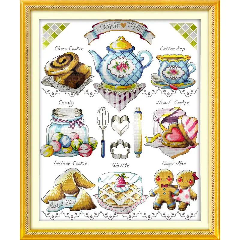 Cake Afternoon Tea Cross Stitch Set 14CT 11CT Printed Canvas Embroidery Sewing Kit DMC Count Chinese Cross Stitch Kit DIY Crafts