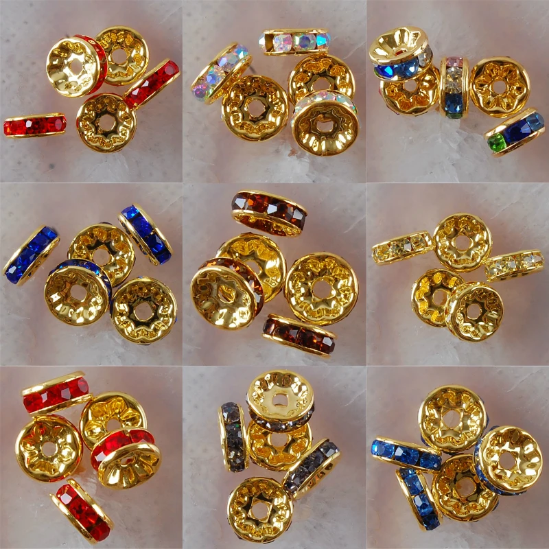 

5Pcs Multicolor Crystal Gold Class Spacer Bead Loose Beads For Jewelry Making DIY Necklace Bracelet Design Accessories