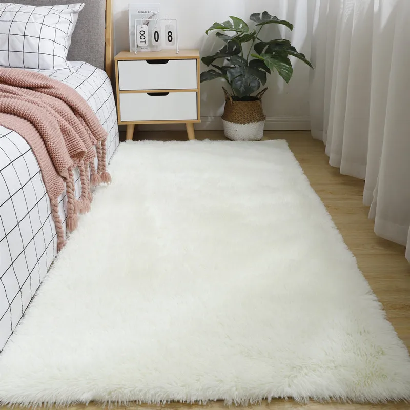 

Fluffy Hairy Carpet Rugs For Bedroom Living Room Study Decor Solid Color Bedside Rug Soft Plush Furry White Carpet Floor Mats