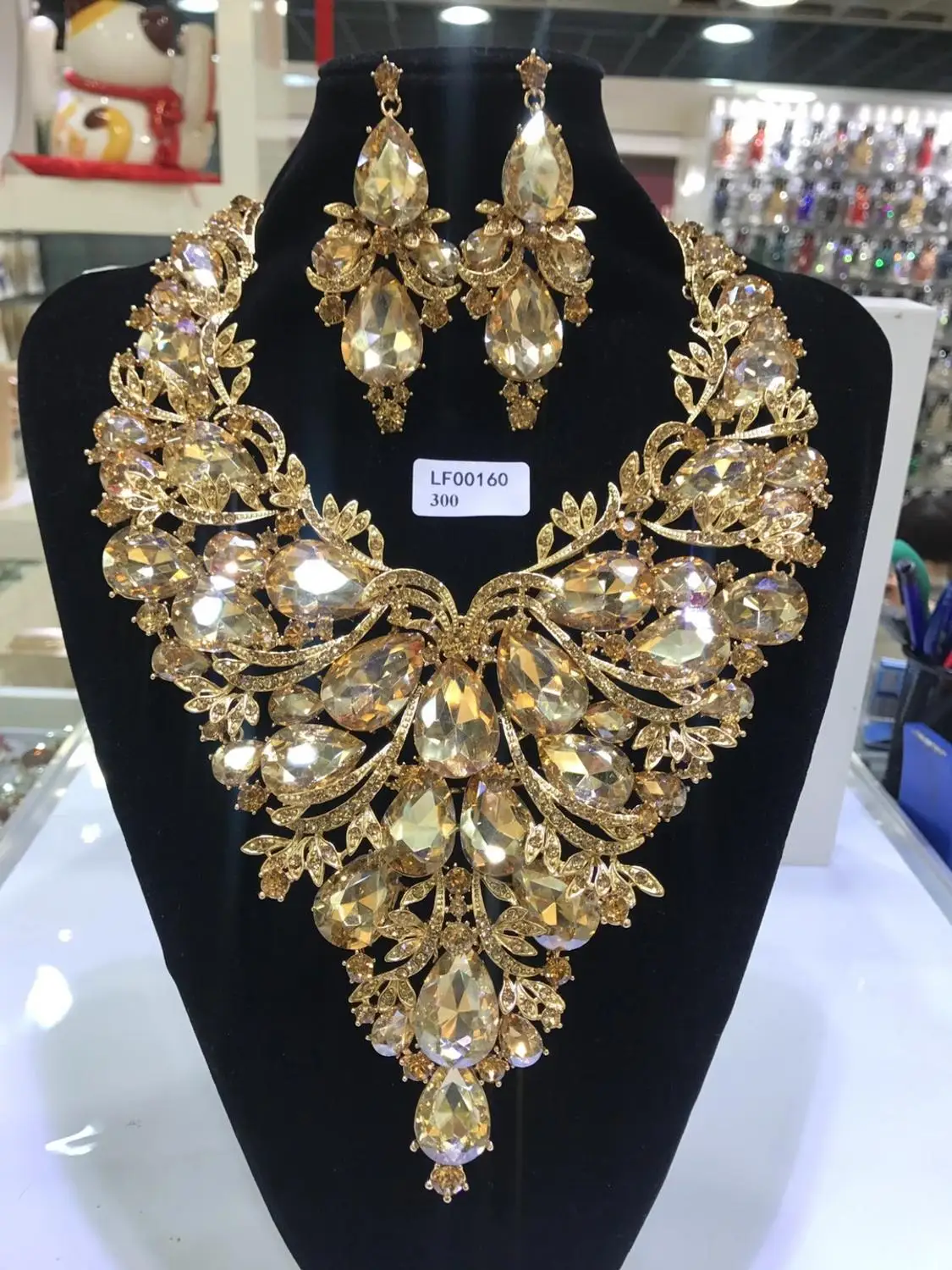 Colorful Crystal Wedding Jewelry Women Big Necklace Earrings Jewelry Sets African Wedding Bridal Rhinestone Jewelry Sets