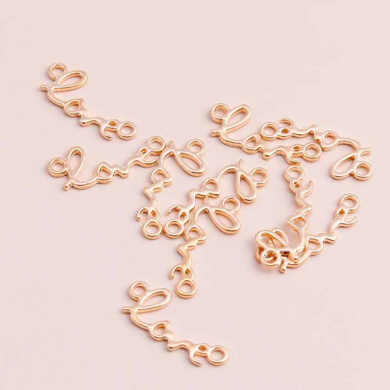 Leslie 50pcs Gold Color Letters Love Connectors Charms for DIY Making Bracelets Necklaces Handamde Jewelry Accessories