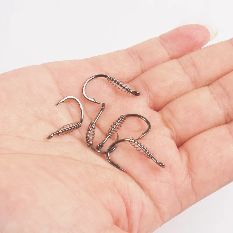 10pcs/lot High Carbon Steel Spring Hook Barbed Swivel Carp Jig Fly Fishing Hooks With Hole For Fishing Tackle Accessories jig