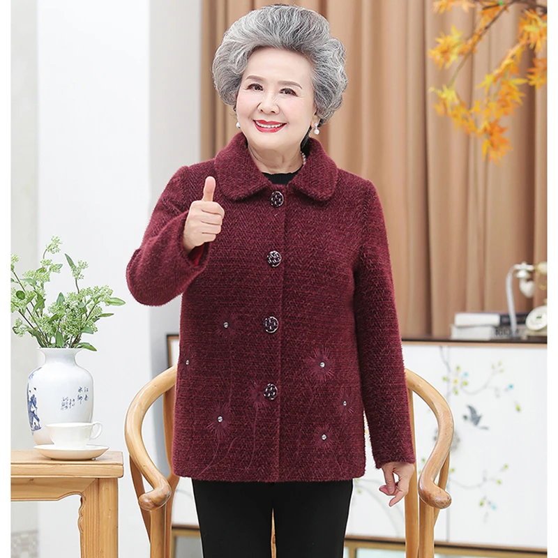 Middle-aged Autumn Winter Women's Outerwear plus Fleece Jacket Mink Fleece Clothes Woolen Coats Loose Mother Thick Warm Coat