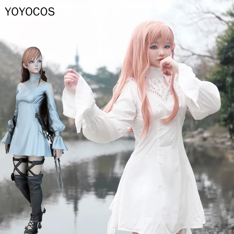 YOYOCOS New FF14 Ryne Minfilia Cosplay Costume 2021 FINAL FANTASY XIV White Cute Lace Dress Game Cosplay Women Christmas Party