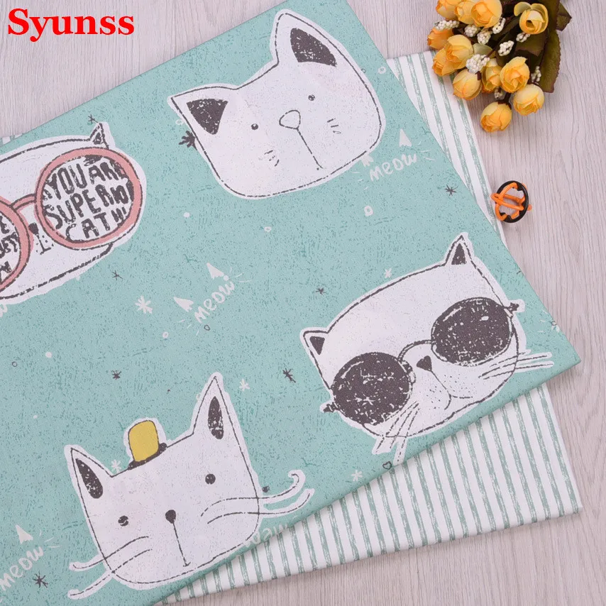 Cute Cat Stripe DIY handmade sewing patchwork quilting baby sheet tissus tecidos home decor Material Printed Twill Cotton fabric