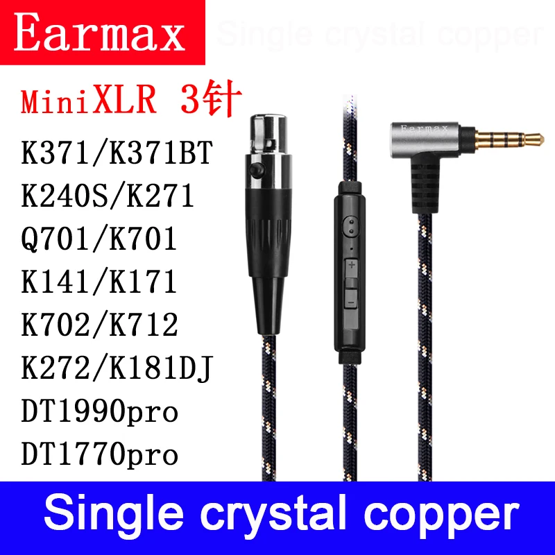 Kabel Headphone XLR untuk AKG K371 Q701 K240S K702 K553 DT1770 DT1990pro dengan Mikrofon Kemurnian Tinggi Kabel Tembaga Kristal Tunggal