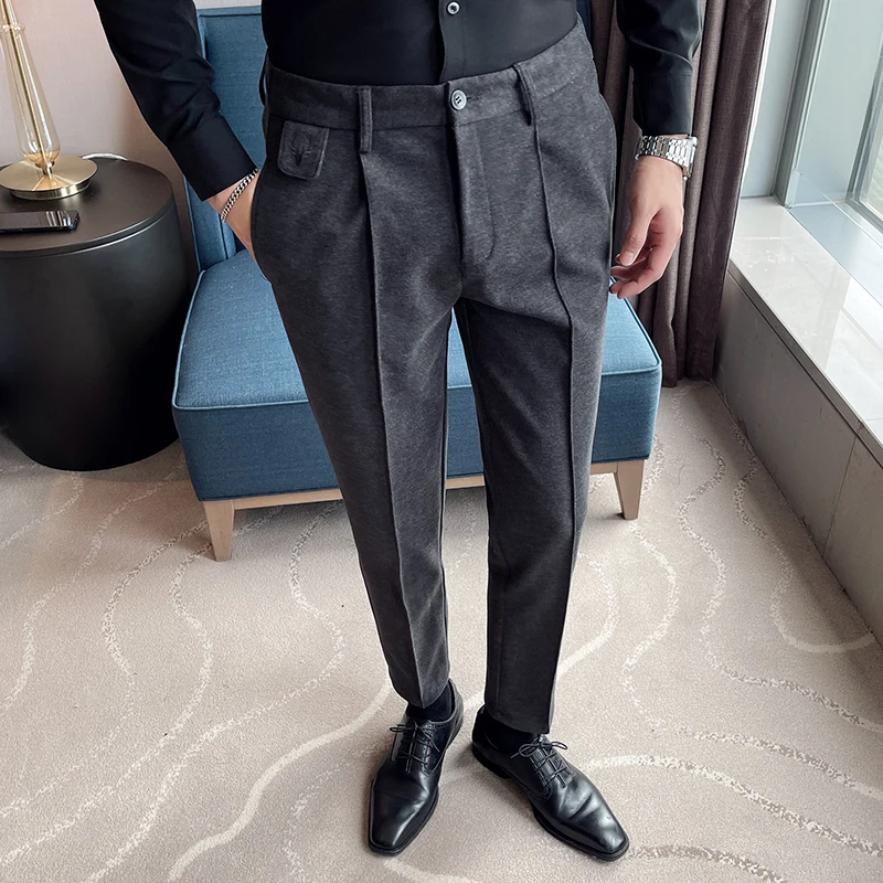 

2023 New Business Dress Pants Fashion Folds Casual Slim Fit Wedding Office Social Suit Pants Streetwear Trousers Costume Homme