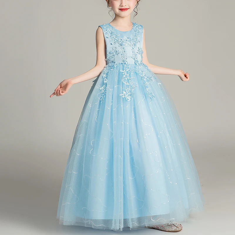 Kids Dresses For Girls Flower Ball Gown Birthday Wedding Party Princess Banquet Summer Sleeveless Children's Long Dress