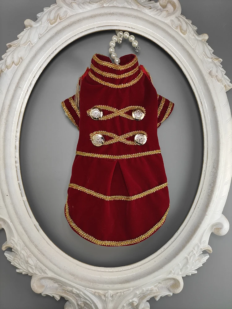 Handmade Dog Clothes Pet Supplies Tuxedo Suit Wine Colored Velvet Double Breasted Noble General Style Uniform 2 Options Costume